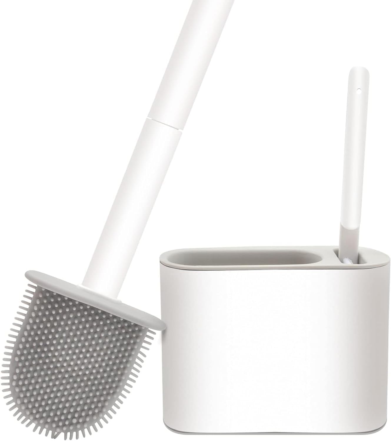 Silicone Flex Toilet Brush with Holder, and Holder with a Small Brush, Flexible Brush Head for Deep Cleaning Dead Corners, Long Handled with Quick Drying Holder Set & Wall Mount