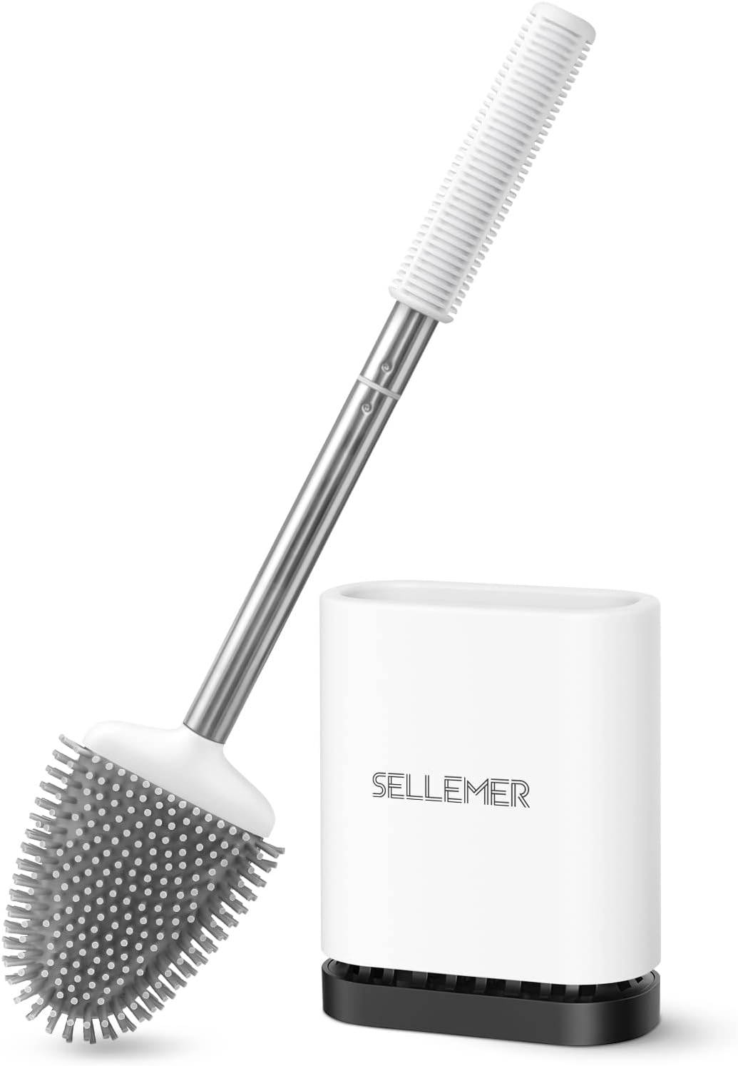 Sellemer Toilet Brush and Holder Set for Bathroom, Flexible Toilet Bowl Brush Head with Silicone Bristles, Compact Size for Storage and Organization, Ventilation Slots Base (1 Pack, Multicolor)