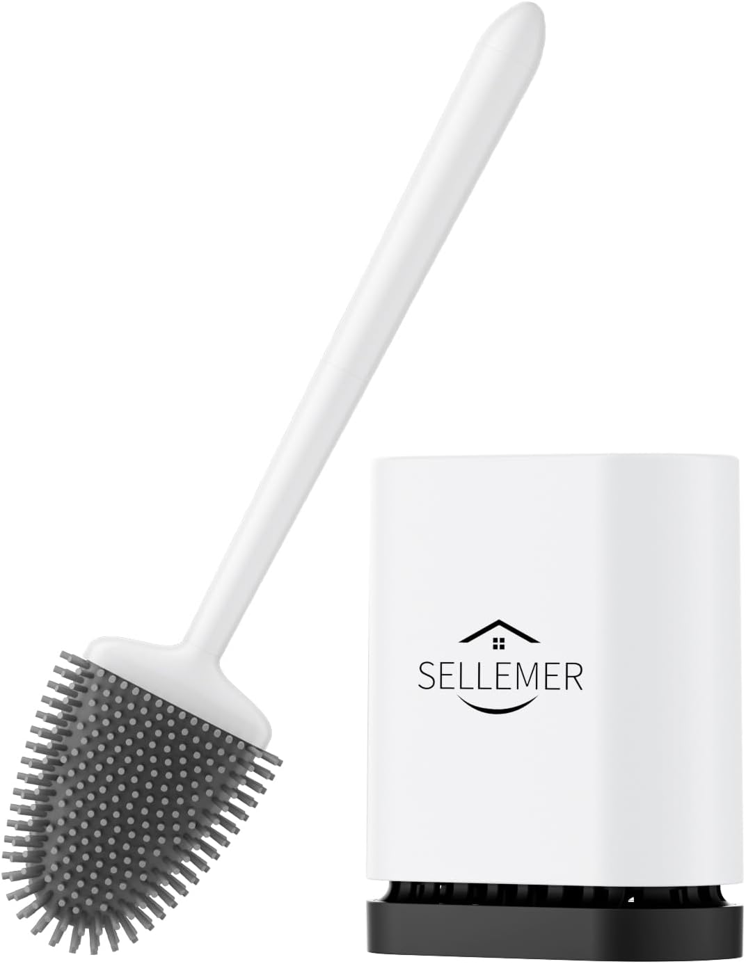 Sellemer Toilet Brush and Holder Set for Bathroom, Flexible Toilet Bowl Brush Head with Silicone Bristles, Compact Size for Storage and Organization, Ventilation Slots Base (1 Pack, White)