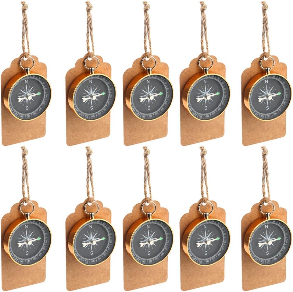 OurWarm 50pcs Compass Wedding Favors for Guests, Compass Souvenir Gift with Kraft Tags for Travel Themed Party Decorations Nautical Christmas Ornaments