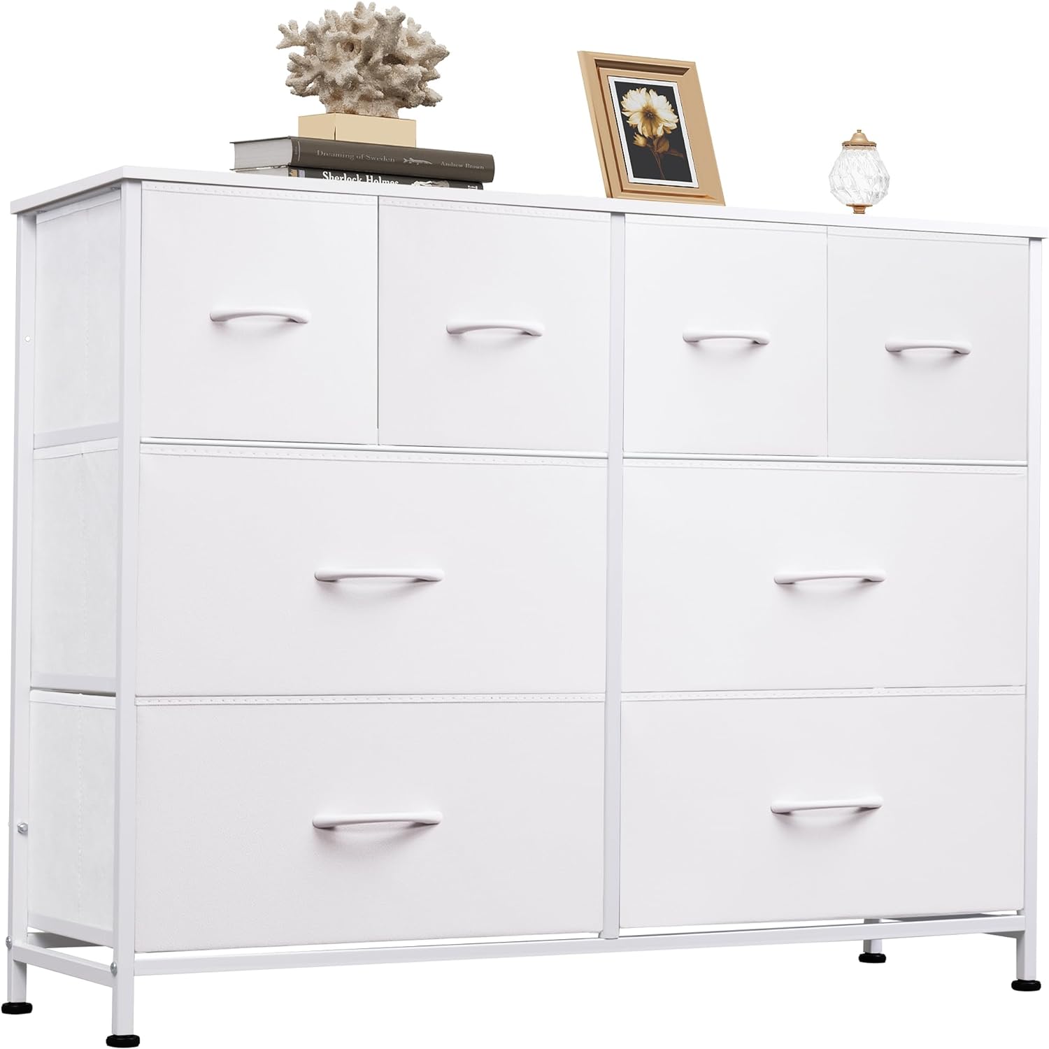 WLIVE Dresser for Bedroom with 8 Drawers, Wide Fabric Dresser for Storage and Organization, Bedroom Dresser, Chest of Drawers for Living Room, Closet, Hallway, White