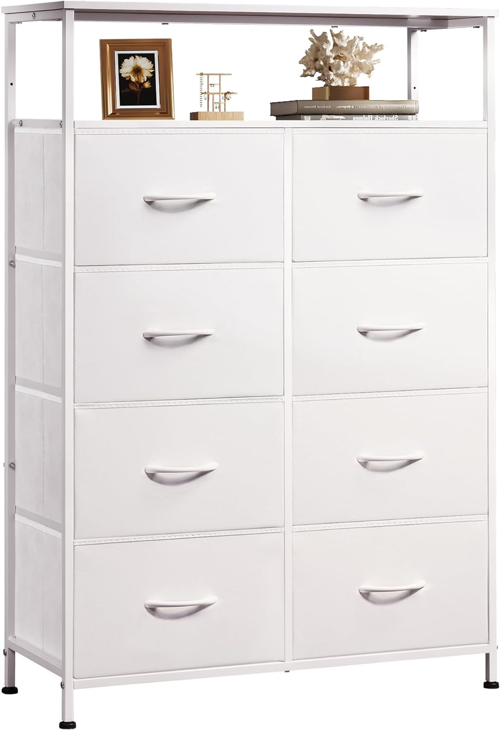 WLIVE Tall Fabric Storage Dresser - 8 Drawer Chest Tower for Bedroom, Closet, Living Room and Hallway, White