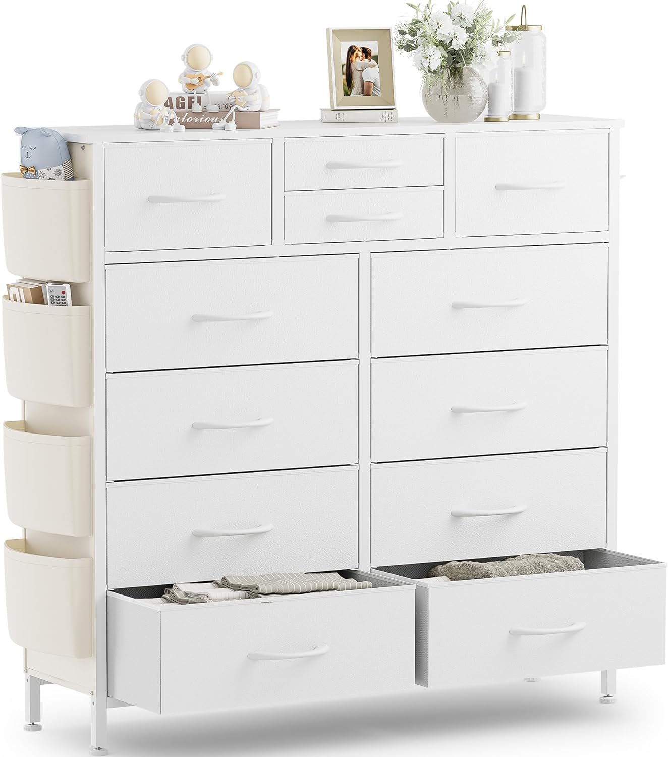 White Dresser for Bedroom 12 Drawer Tall Dresser, Fabric Dressers Storage Chests of Drawers for Closet, Hallway, Entryway