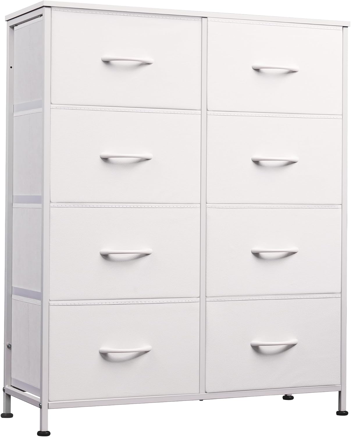 WLIVE Fabric Dresser for Bedroom, Tall Dresser with 8 Drawers, Storage Tower with Fabric Bins, Double Dresser, Chest of Drawers for Closet, Playroom, Dormitory, White