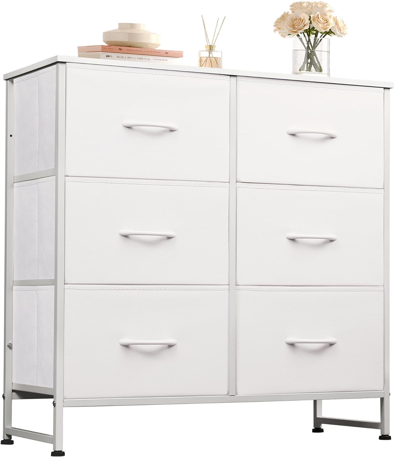 WLIVE Fabric Dresser for Bedroom, 6 Drawer Double Dresser, Storage Tower with Fabric Bins, Chest of Drawers for Closet, Living Room, Hallway, White