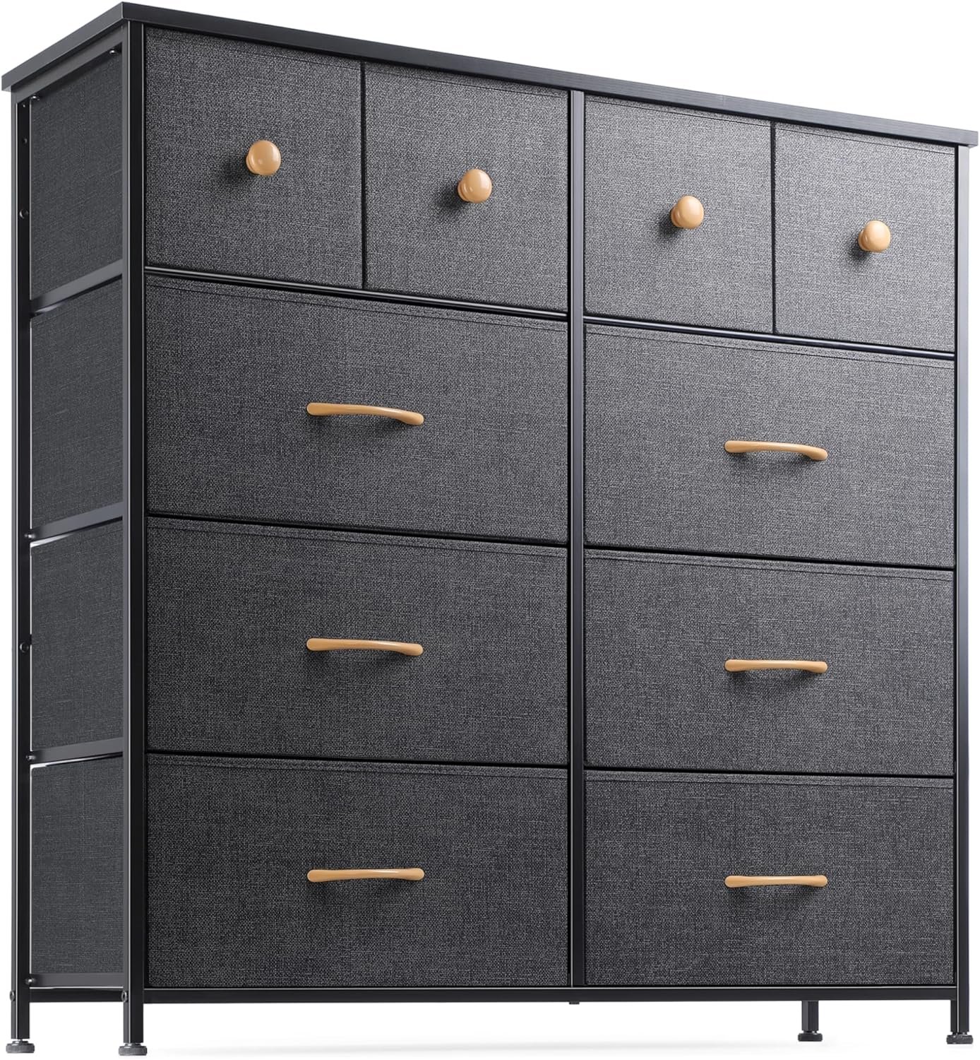 Nicehill Dresser for Bedroom with 10 Drawers, Storage Drawer Organizer, Tall Chest of Drawers for Closet, Living Room, Hallway, Entryway, Fabric Drawers (Black Grey)