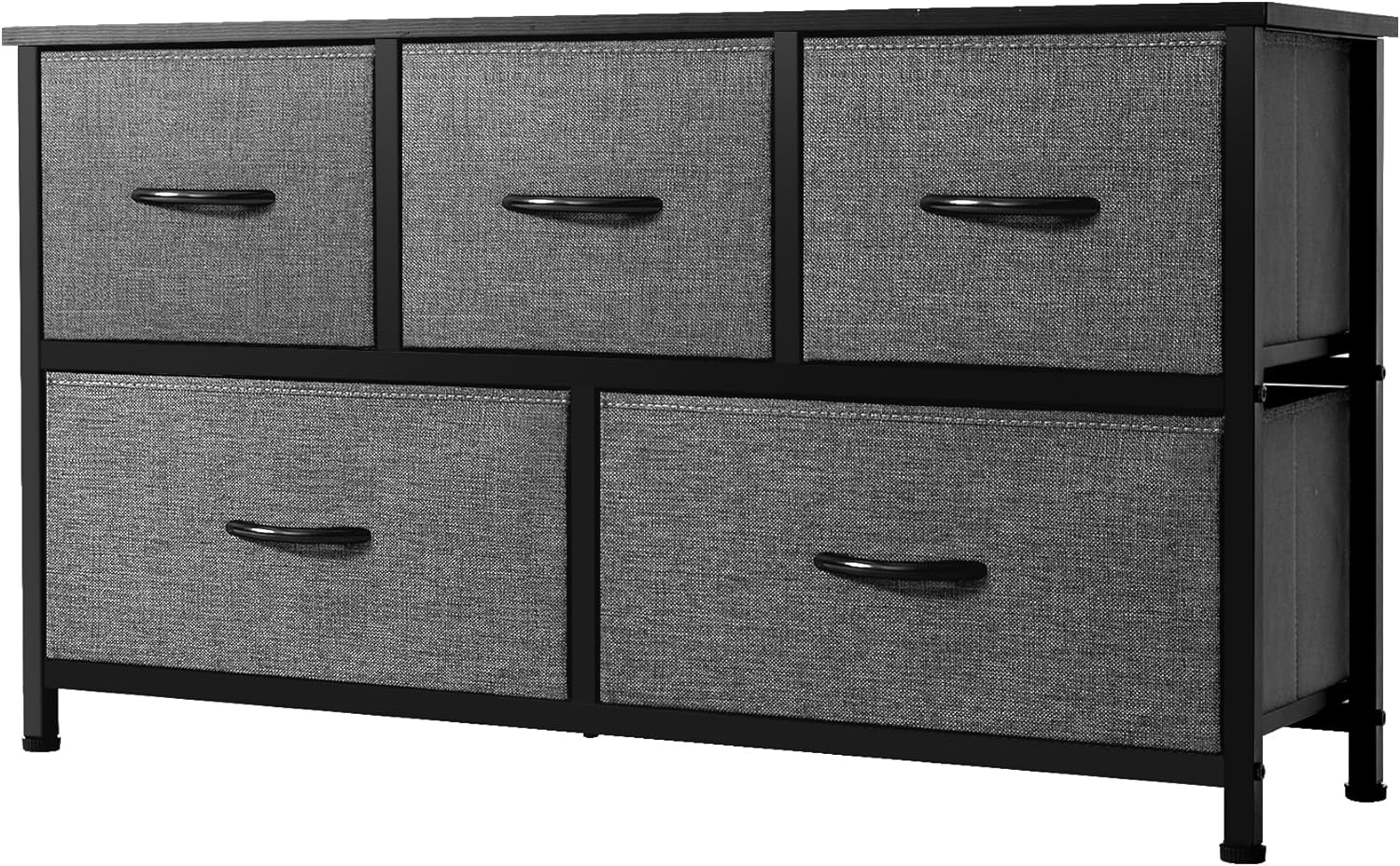 AZL1 Life Concept Extra Wide Dresser Storage Tower with Sturdy Steel Frame, 5 Drawers of Easy-Pull Fabric Bins, Organizer Unit for Bedroom, Hallway, Entryway, Dark Grey