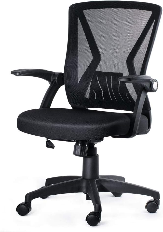 KOLLIEE Mid Back Mesh Office Chair Ergonomic Swivel Black Mesh Computer Chair Flip Up Arms with Lumbar Support Adjustable Height Task Chair