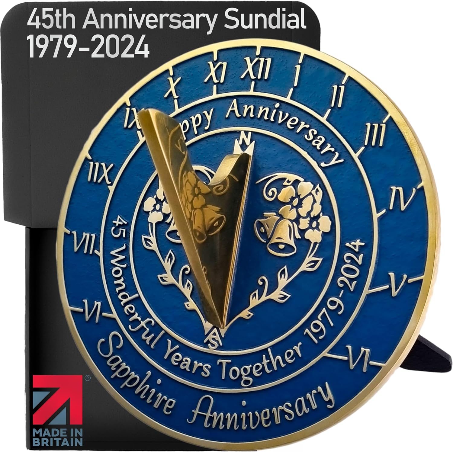 Anniversary Sundial Gift for 45th Sapphire Wedding Anniversary in 2024 - Recycled Metal Home Decor Or Garden Present Idea - Handmade in UK for Him, Her Parents Or Couples 45 Year Celebration
