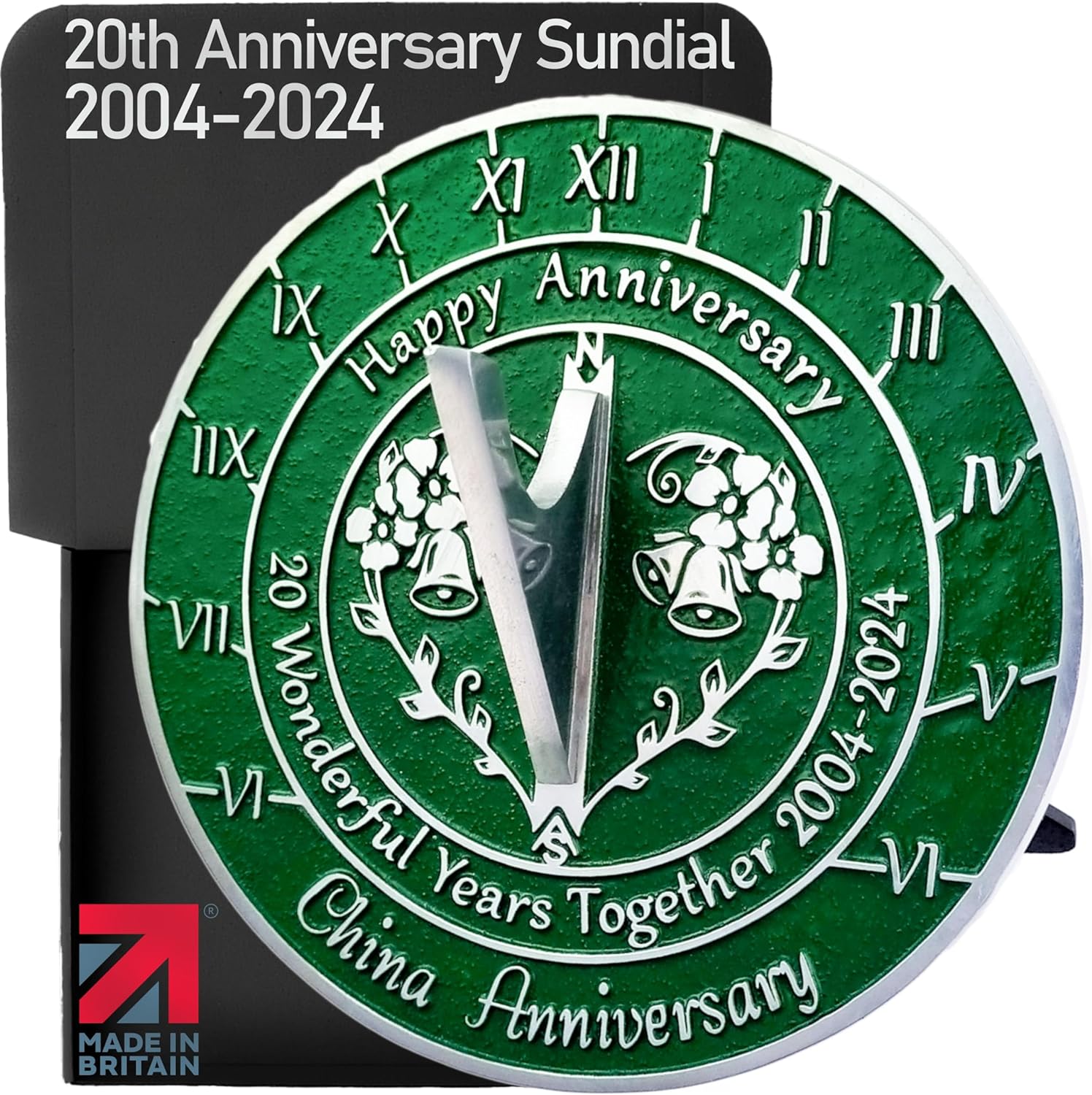 Anniversary Sundial Gift for 20th China Wedding Anniversary in 2024 - Recycled Metal Home Decor Or Garden Present Idea - Handmade in UK for Him, Her Parents Or Couples 20 Year Celebration