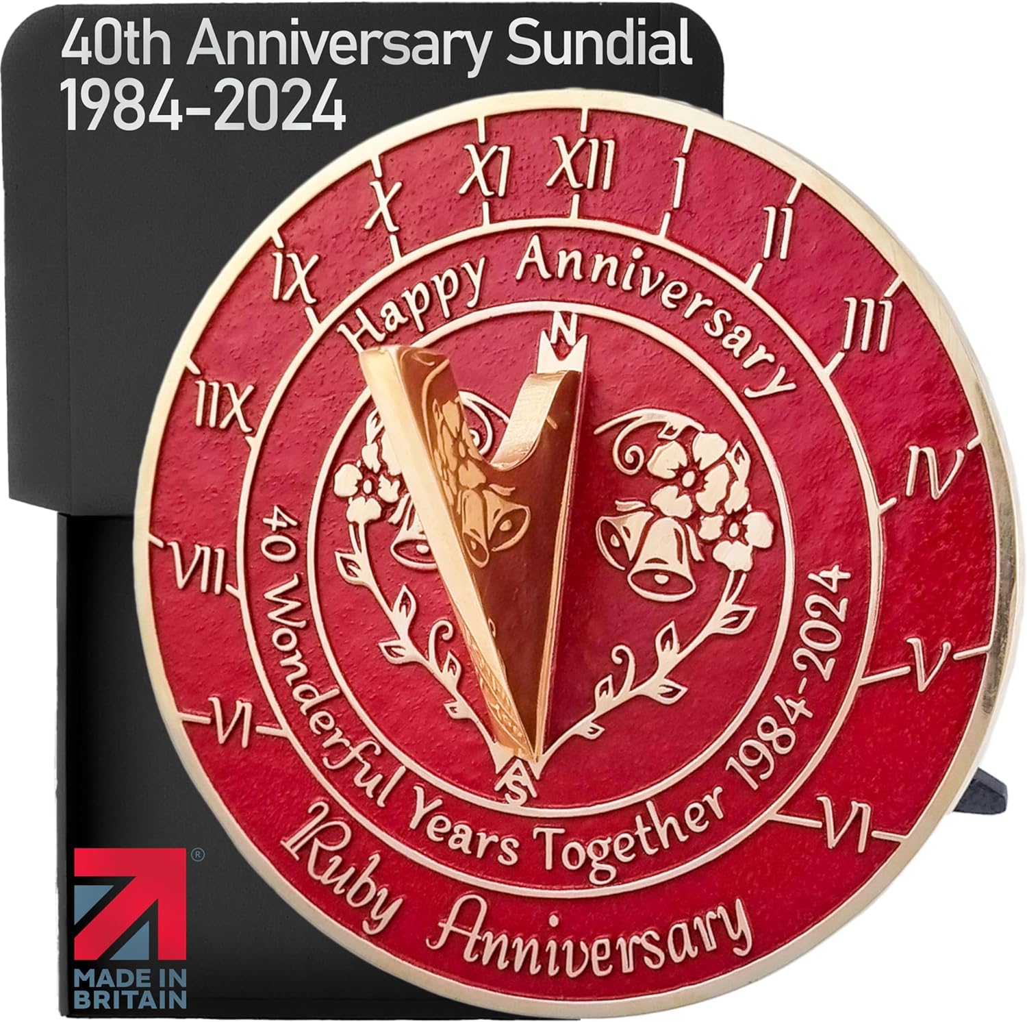 Anniversary Sundial Gift for 40th Ruby Wedding Anniversary in 2024 - Recycled Metal Home Decor Or Garden Present Idea - Handmade in UK for Him, Her Parents Or Couples 40 Year Celebration