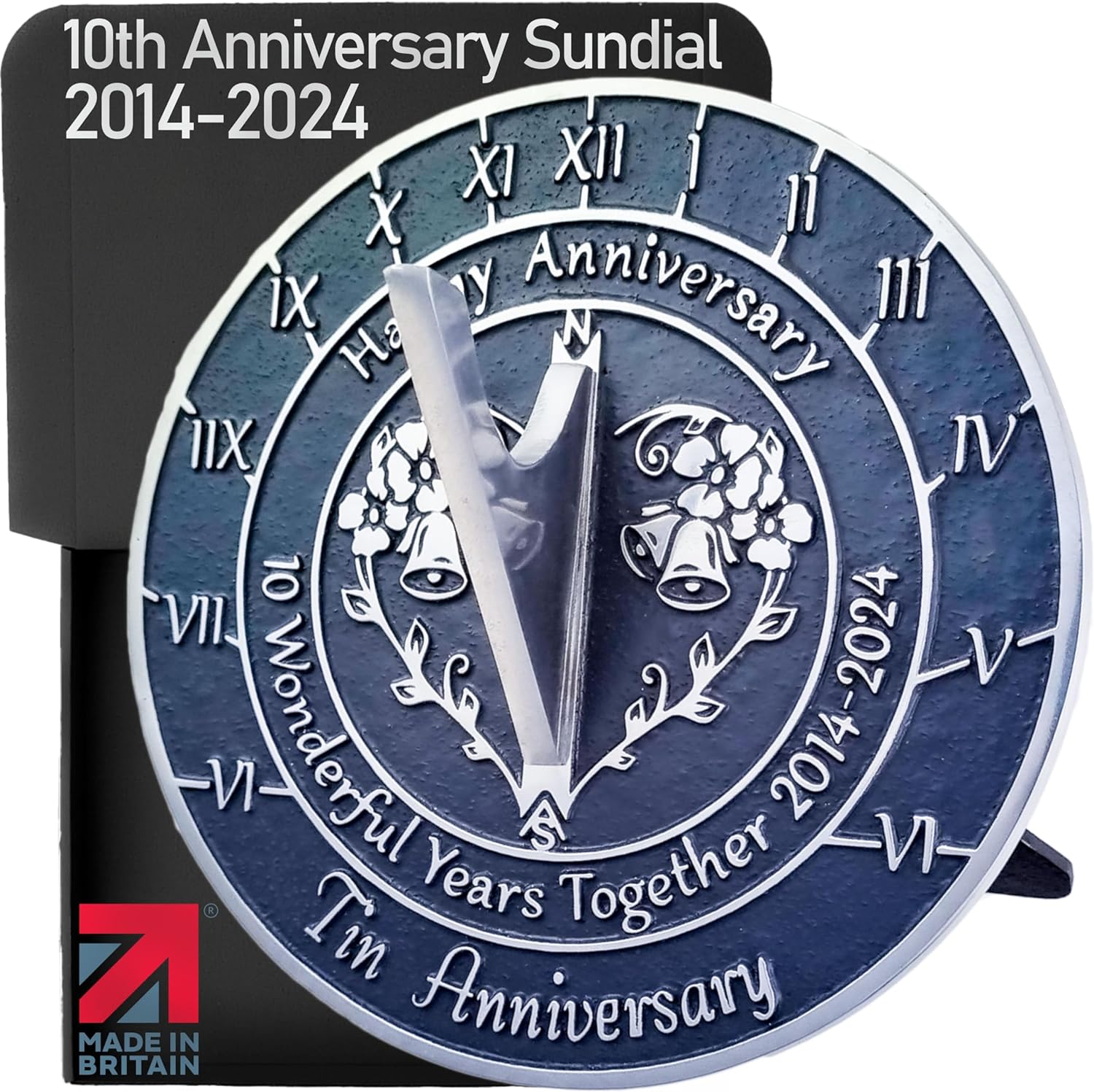 Anniversary Sundial Gift for 10th Tin Wedding Anniversary in 2024 - Recycled Metal Home Decor Or Garden Present Idea - Handmade in UK for Him, Her Parents Or Couples 10 Year Celebration
