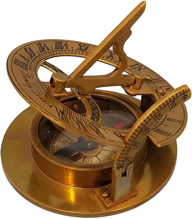 Working Antique Brass Pocket Sundial Compass | Unique Gift for Hikers, Campers, and Outdoor Enthusiasts | Optional Engraved Compass Personalized with Hardwood Box