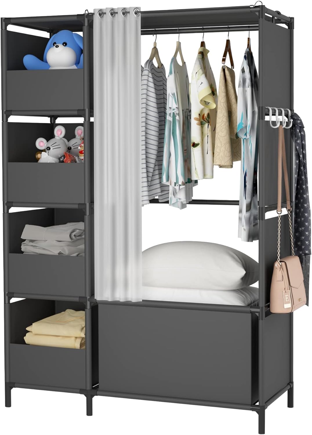 Portable Wardrobe Storage Closet, Clothes Storage Cabinet with Curtain, for Living Room, Bedroom, Clothes Room, Black40.55 x 16.73 x 65.35Inches