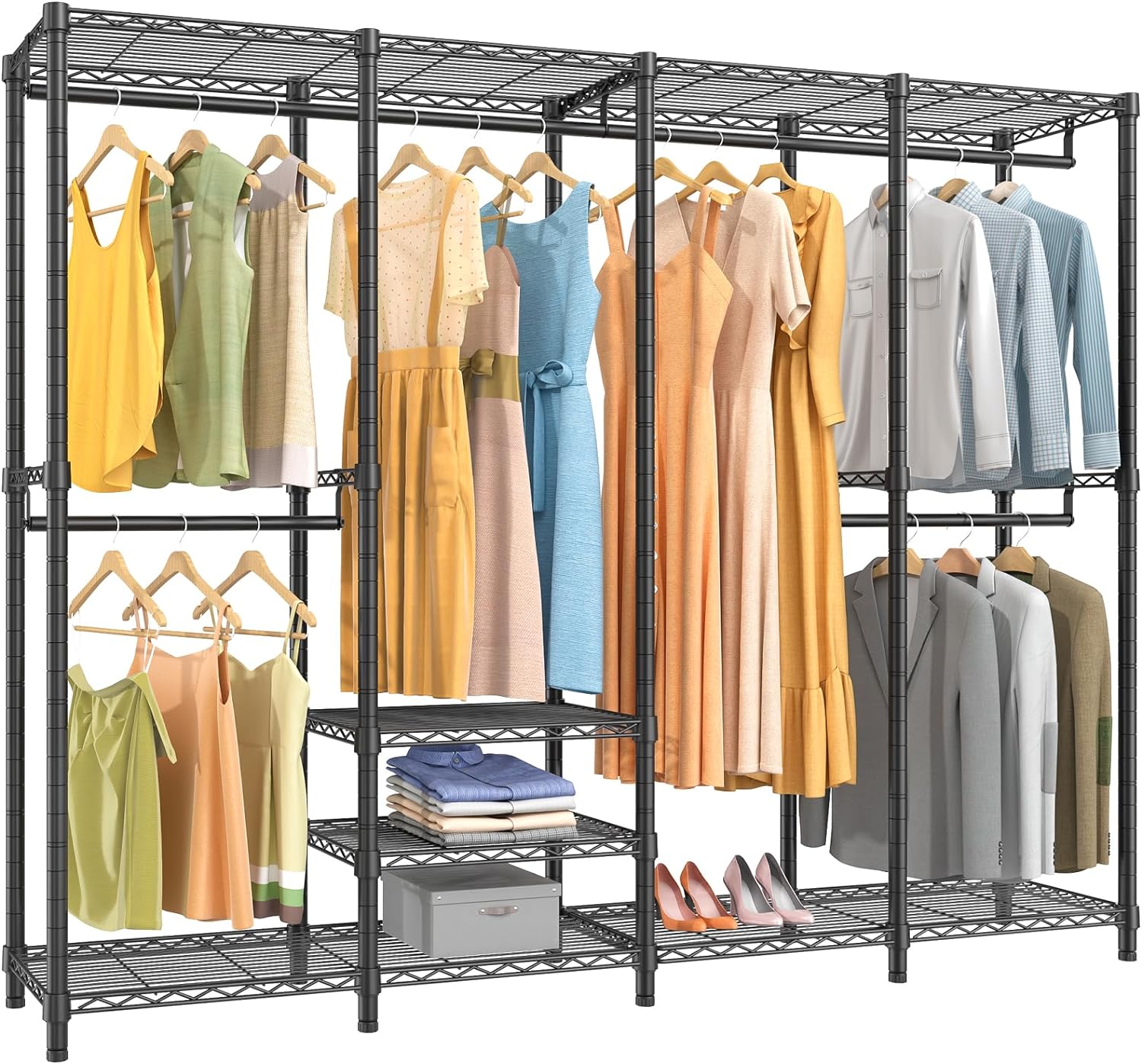 VIPEK V40 Wire Garment Rack Heavy Duty Clothes Rack for Hanging Clothes, Multi-Functional Bedroom Clothing Rack Freestanding Closet Wardrobe Rack, Max Load 1110lbs, Black