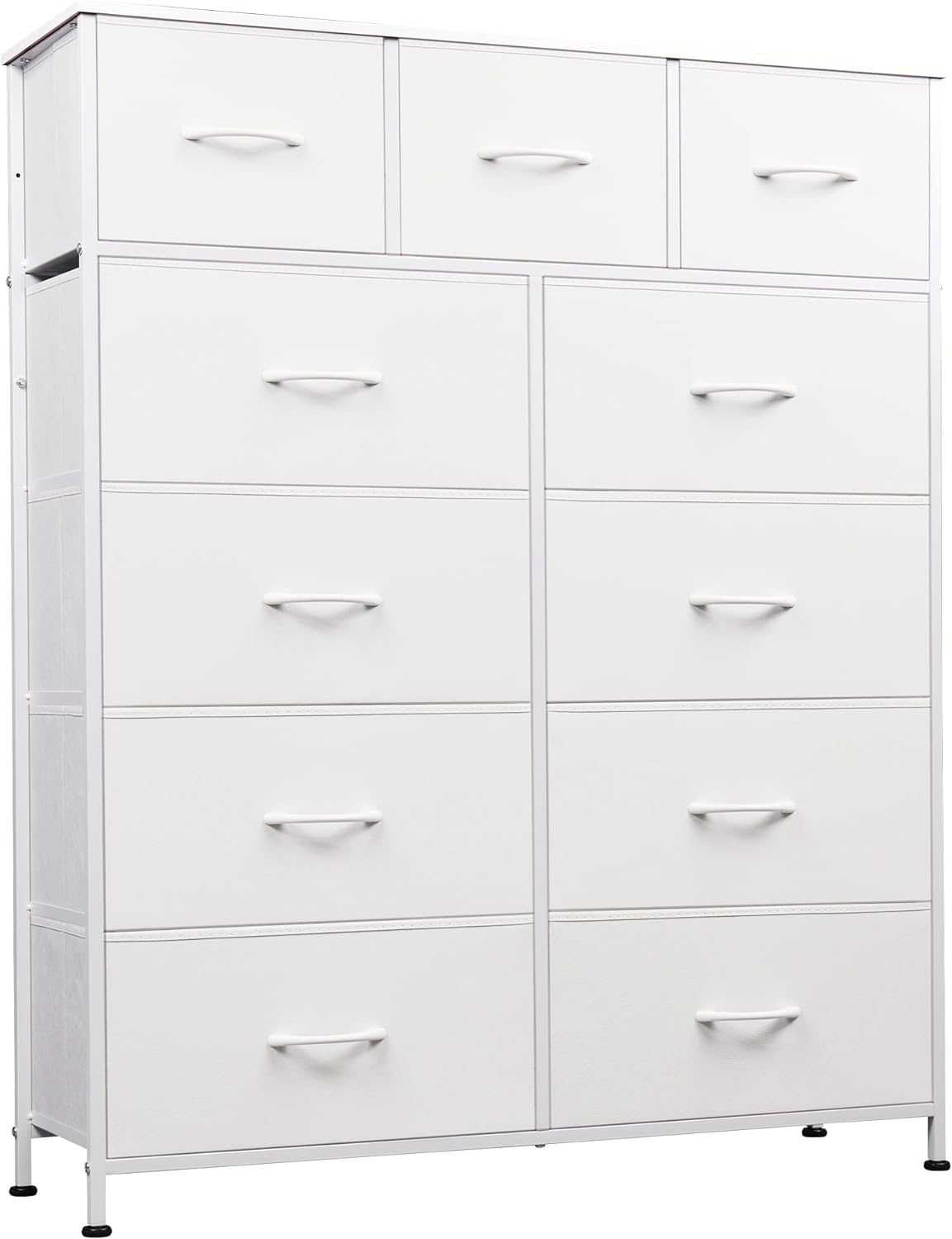 WLIVE 11-Drawer Dresser, Fabric Storage Tower for Bedroom, Hallway, Closets, Tall Chest Organizer Unit with Textured Print Fabric Bins, Steel Frame, Wood Top, Easy Pull Handle, White