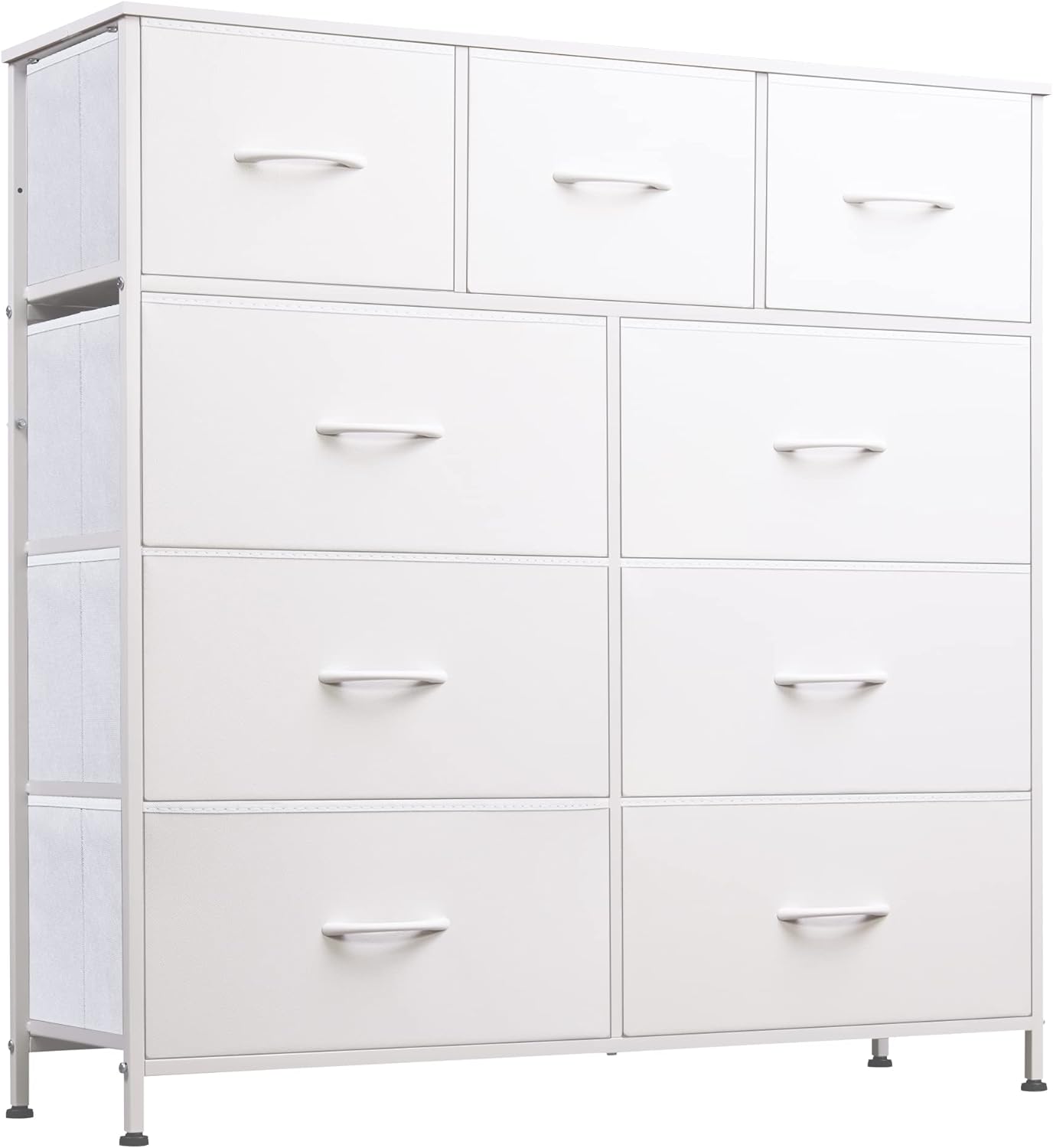 WLIVE 9-Drawer Dresser, Fabric Storage Tower for Bedroom, Hallway, Closet, Tall Chest Organizer Unit for Bedroom with Fabric Bins, Steel Frame, Wood Top, Easy Pull Handle, White