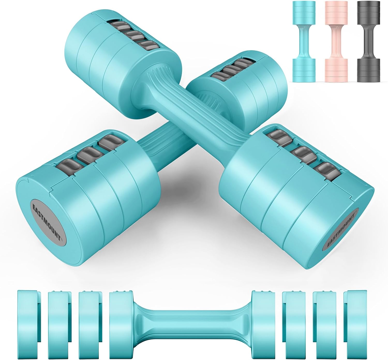 EAST MOUNT Adjustable Hand Dumbbell for Women 5lb Dumbbells Set of 2, 4 in 1 Small Dumbbell Set Each 2lb 3lb 4lb 5lb Free Weights