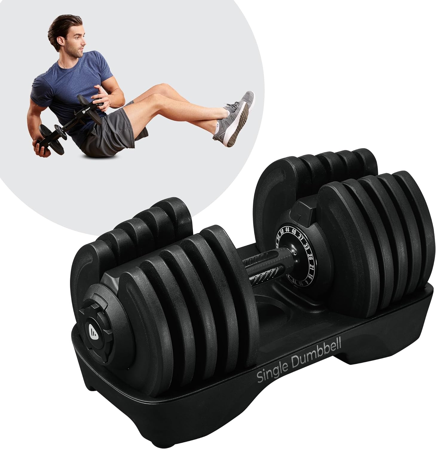 LifePro - Single Adjustable Dumbbell, Easy Weight Changing Dumbbells, Adjustable Free Weights for Men and Women, Compact Design for Home Gym - Anti-Slip Handle, Adjustable Dumbell