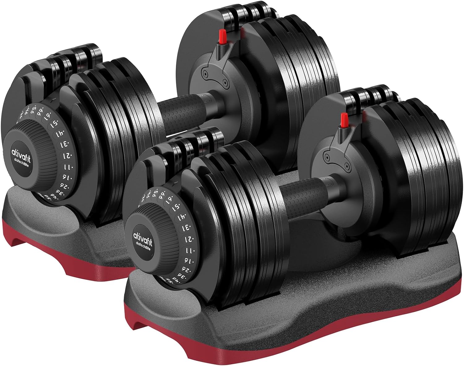 Ativafit 44LBS/66LBS Pair Adjustable Dumbbell Set with Anti-slip Handle 12 In 1 Quick Dial Adjustment Weights With Safety Locking Button Space Saving Strength Training for Full Body Home Gym Workout