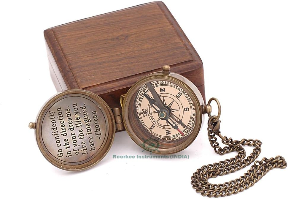 RII Custom Engravable Compass - Personalised Engravable Antique Gift Compasses for Graduation, Baptism, Confirmation - Brass Pocket Compass Gifts for Men, Him, Son, Husband, Grandson, Boys