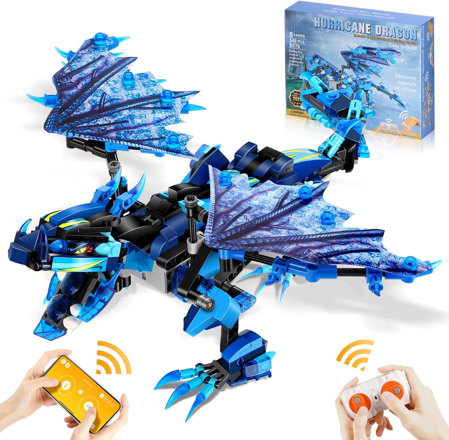Sillbird Hurricane Dragon Building Kit, Remote & APP Controlled STEM Projects for Kids Age 8-12 Toys Gifts for Boys Girls Age 7 8 9 10 11 12 14-16, New 2022 (549 Pieces)