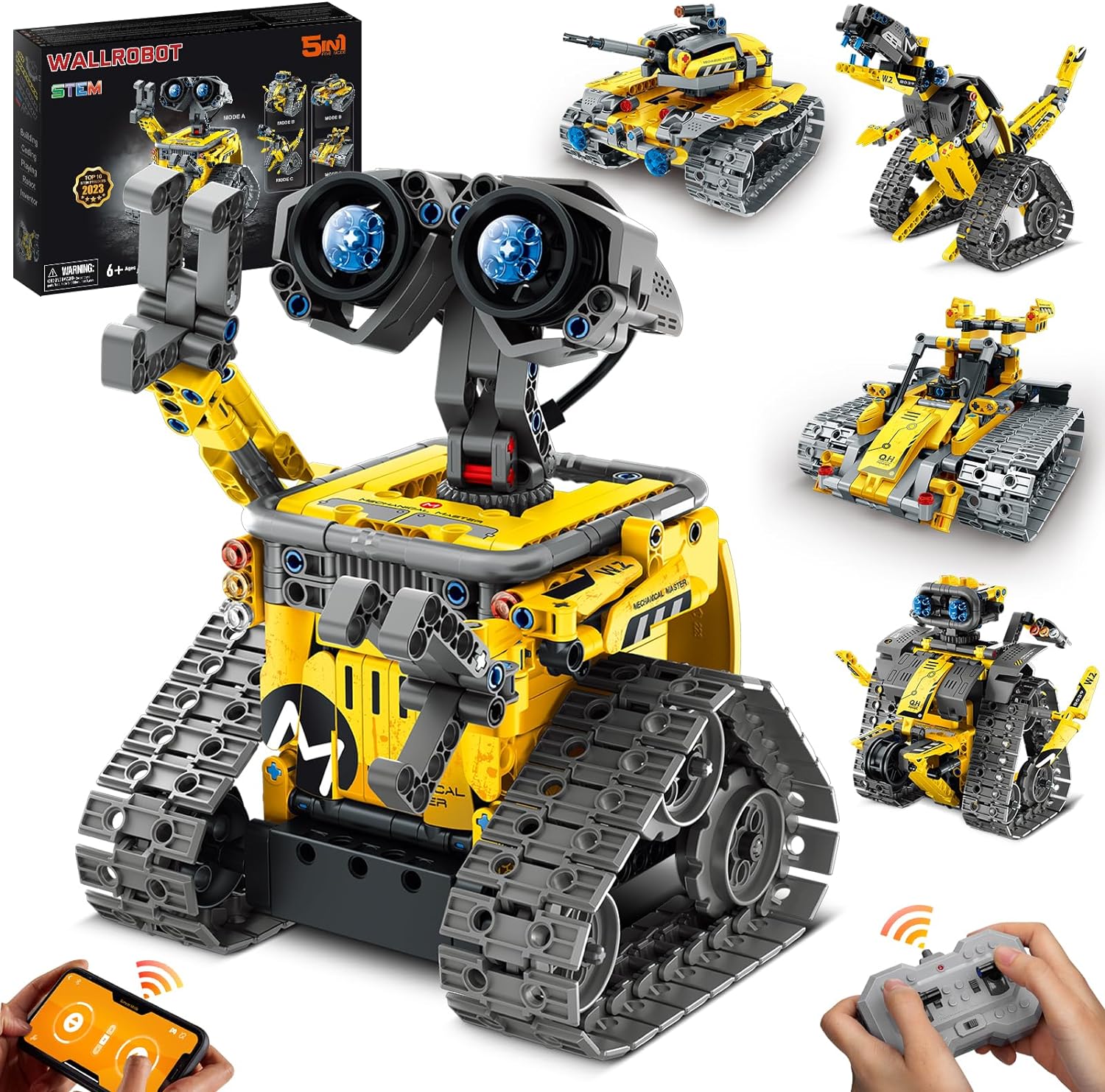 Sillbird STEM Building Toys, Remote & APP Controlled Creator 5in1 Wall Robot/Explorer Robot/Mech Dinosaur Toys Coding Set, Creative Gifts for Boys Girls Kids Aged 6 7 8-12 (435 Pieces)