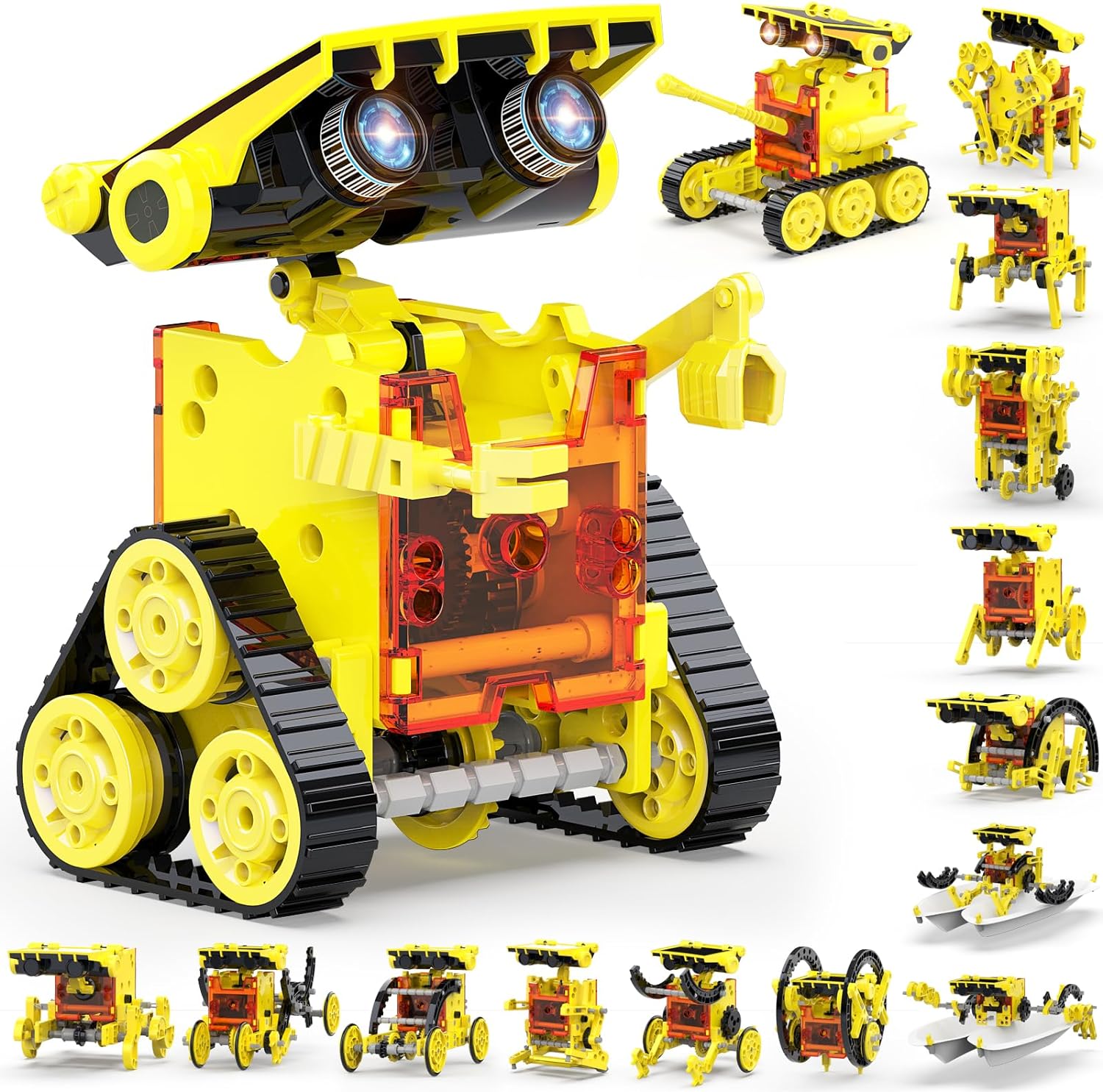 30-in-1 STEM Solar Robot Kit Toys, 243 Pieces Educational Building Science Experiment Kit for Kids Aged 8-12, Birthday Gifts Kids Aged 8 9 10 11 12 13 Years Old(Yellow)