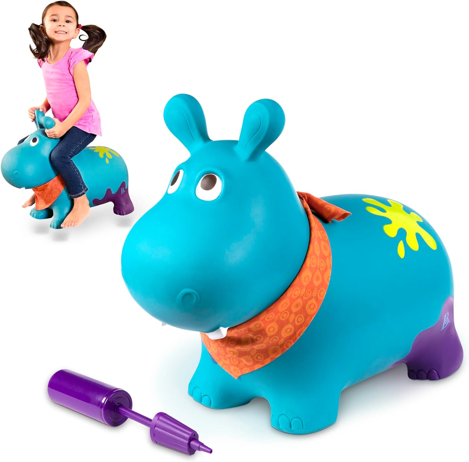 B. toys- Bouncy Boing- Inflatable Hippo Bouncer- Ride On- Sit & Bounce Air Pump Included  Hankypants- 18 Months  