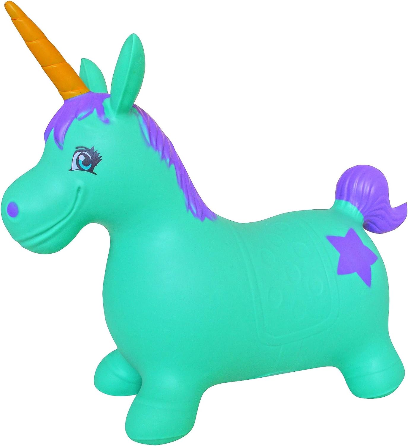 AppleRound Unicorn Bouncer with Hand Pump, Inflatable Space Hopper, Ride-on Bouncy Animal for Children (Turquoise)