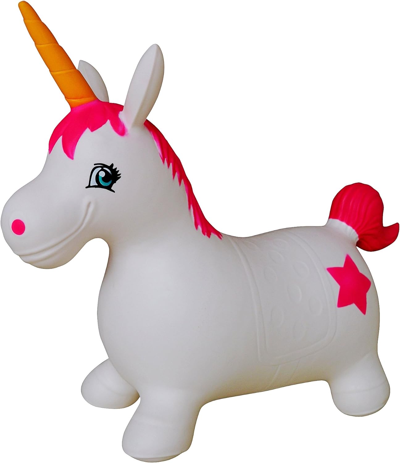 AppleRound Unicorn Bouncer with Hand Pump, Inflatable Space Hopper, Ride-on Bouncy Animal for Children (White)