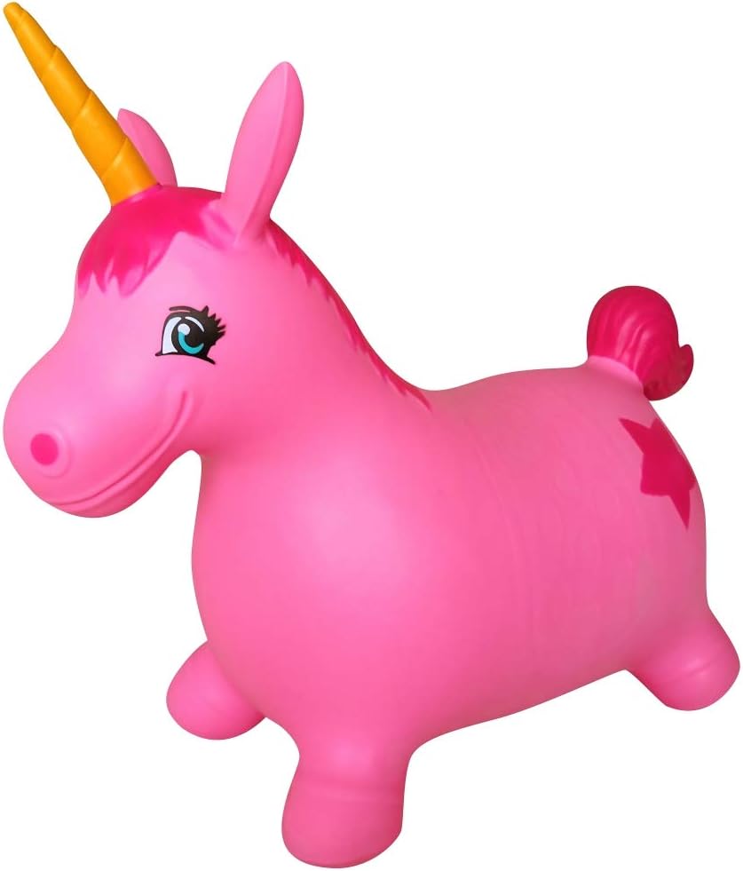 AppleRound Unicorn Bouncer with Hand Pump, Inflatable Space Hopper, Ride-on Bouncy Animal for Children (Pink)