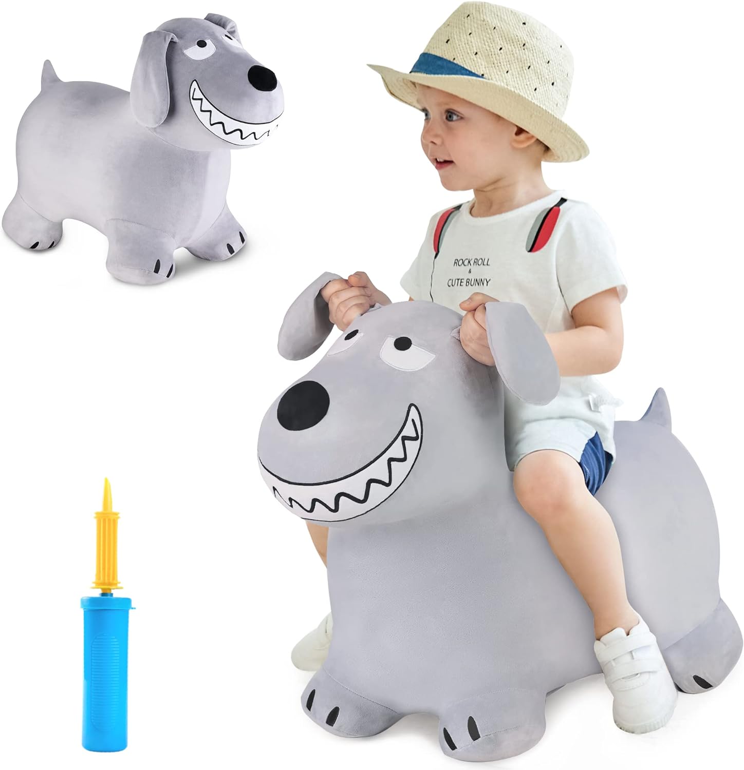 iPlay, iLearn Bouncy Pals Kids Dog Hopper Toys, Large Bouncing Animal Hopping Horse, Inflatable Plush Ride on Puppy bouncer, Outdoor Indoor Birthday Gifts for 3 4 5 6 7 Year Old Boy Girl Toddler Child