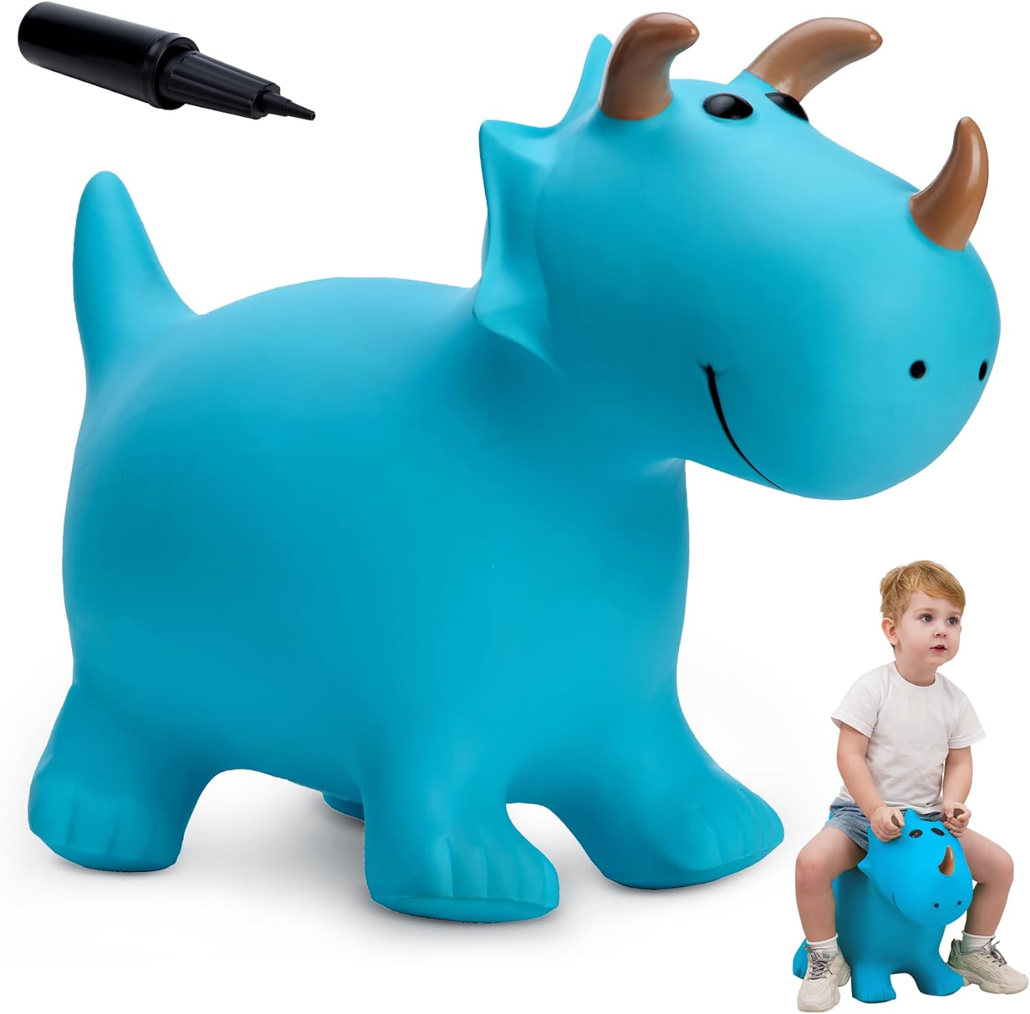 Kids Dinosaur Bouncy Animal Toys, Inflatable Triceratops Bouncer, Ride on Bounce Hopper, Indoor Outdoor Activity Birthday Gift for 18 Months 2 3 4 Years Old Boys