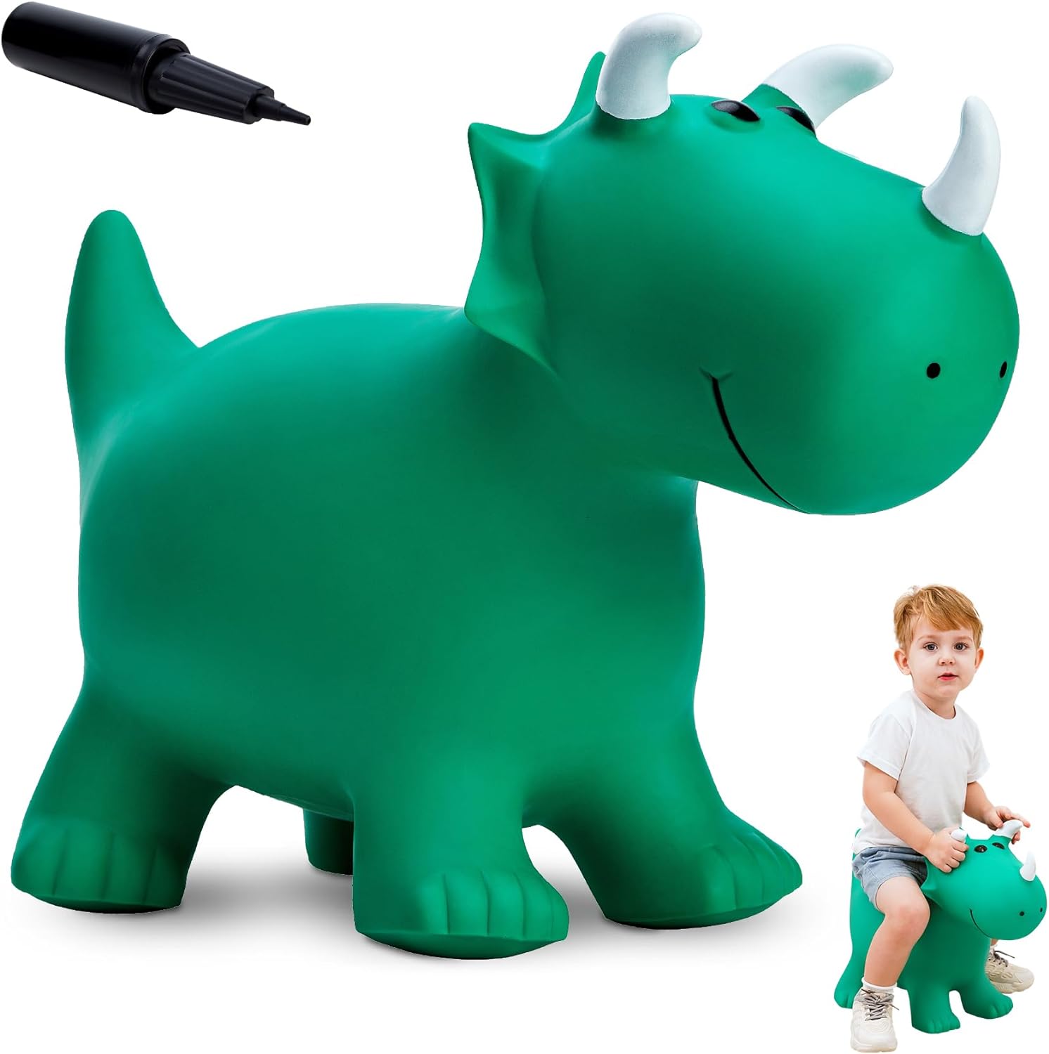 Dinosuar Bouncy Horse Hopper-Jumping Animals Hopping Toys-Inflatable Bouncing HorseToys-Unique Gifts for Toddlers (W/ Pump)