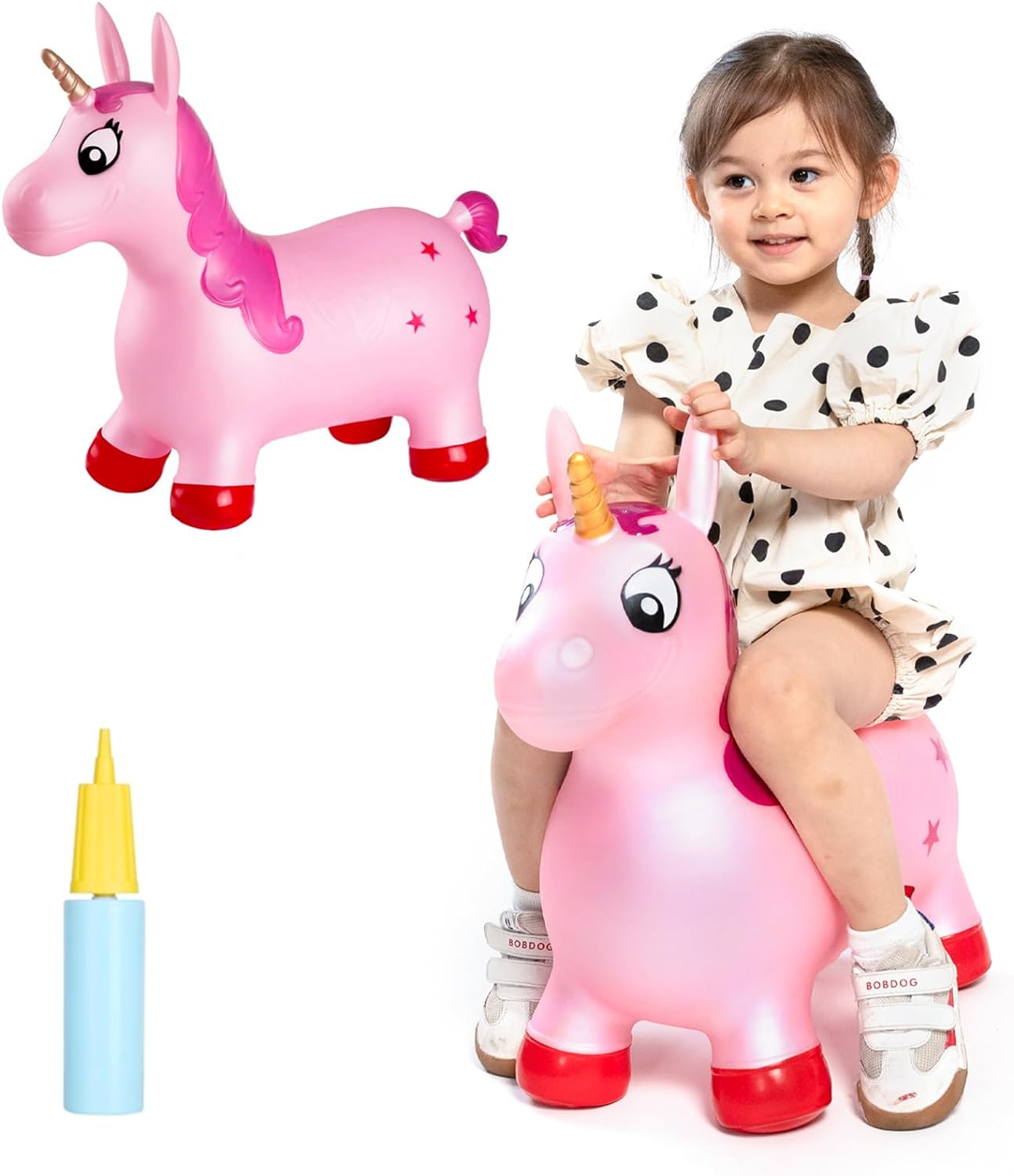 INPANY Pink Unicorn Hopper, Horse Hopper, Bouncy Inflatable Animal Ride-on Toy for Children, Boys and Girls, Toddlers (Pump Included)