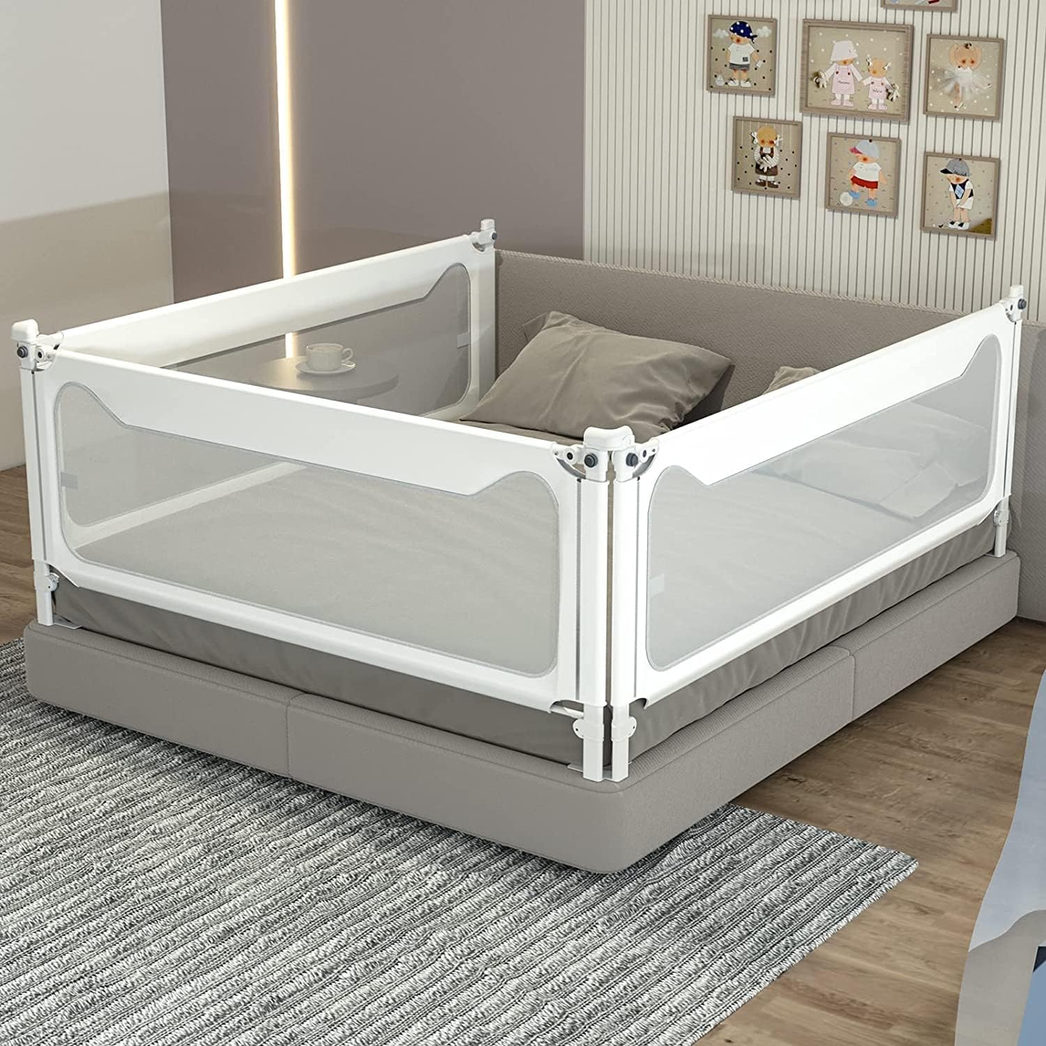 Bed Rails for Toddlers, Upgrade Height Adjustable Baby Bed Rail Guard Specially Designed for Twin, Full, Queen, King Size - Safety Bed Guard Rails for Kids(White)