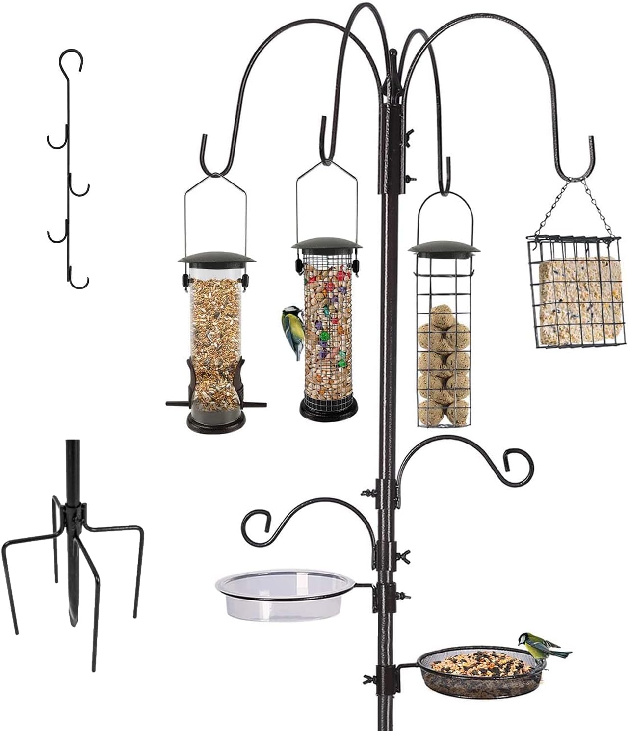 Bird Feeding Station Kit Pole Wild Bird Feeder Hanging Planter Hanger Multi Feeder Hanging with Metal Suet Feeder Bird Bath for Attracting Wild Birds