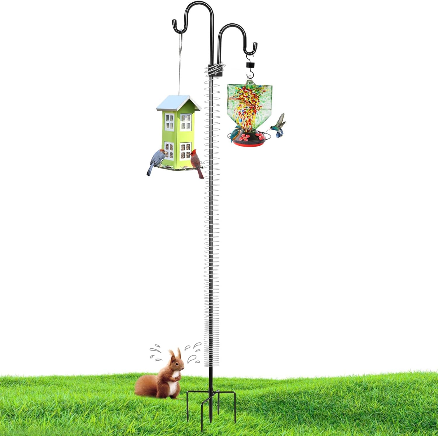 Squirrel Proof Bird Feeder Pole, Bird Feeder Stand, Shepherds Hooks for Outdoor, Bird Feeder Poles for Outdoors Heavy Duty, Tall Shepherds Hook for Bird Feeders for Outside Black 76 Inch