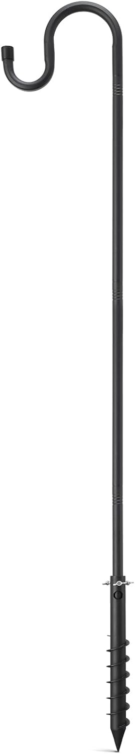 COCONUT Shepherds Hook Bird Feeder Pole with Ground Anchor, 62 Inch Adjustable Bird Feeder Pole, 4/5 Inch Diameter Heavy Duty Garden Hanger Stand for Hanging Bird Feeders, Planters, Wind Chimes