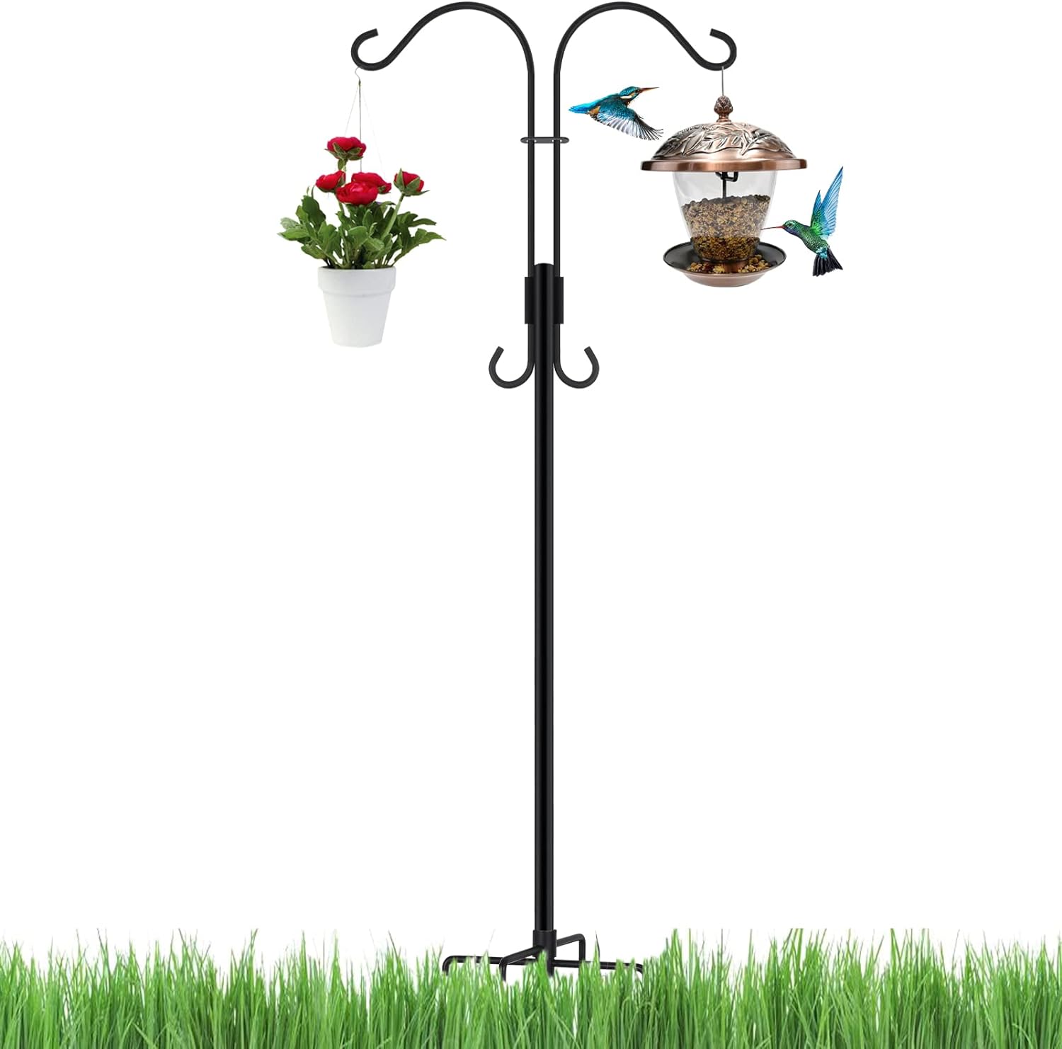 Shepherds Hook for Outdoor,Bird Feeder Pole with 5 Prongs Base 75 Inch Heavy Duty Adjustable Garden Hanging Plant Hanger Stand Outside for Lanterns Light, Wedding Flower Basket,Hummingbird Feeder