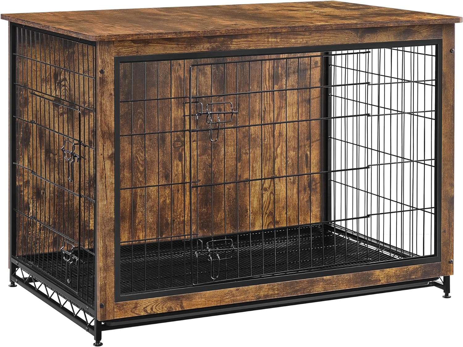 Feandrea Dog Crate Furniture, Side End Table, Modern Kennel for Dogs Indoor up to 80 lb, Heavy-Duty Dog Cage with Multi-Purpose Removable Tray, Double-Door Dog House, Rustic Brown UPFC004X01