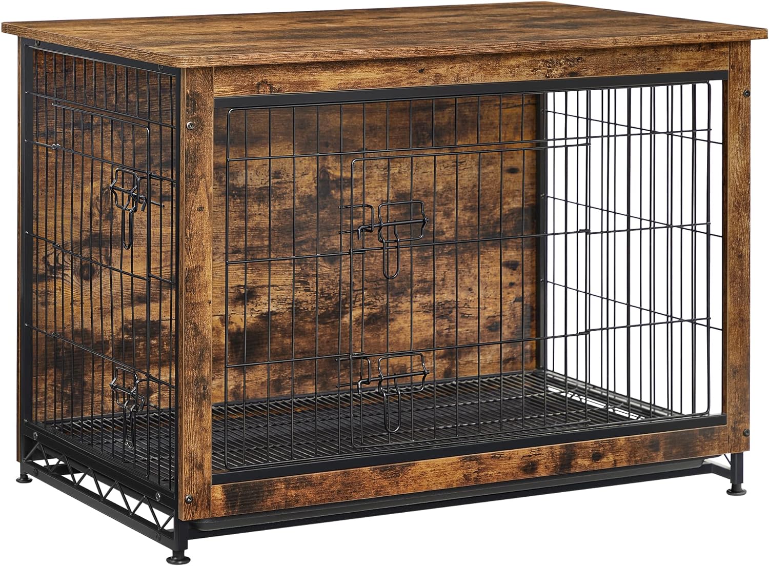 Feandrea Dog Crate Furniture, Side End Table, Modern Kennel for Dogs Indoor up to 70 lb, Heavy-Duty Dog Cage with Multi-Purpose Removable Tray, Double-Door Dog House, Rustic Brown UPFC003X01