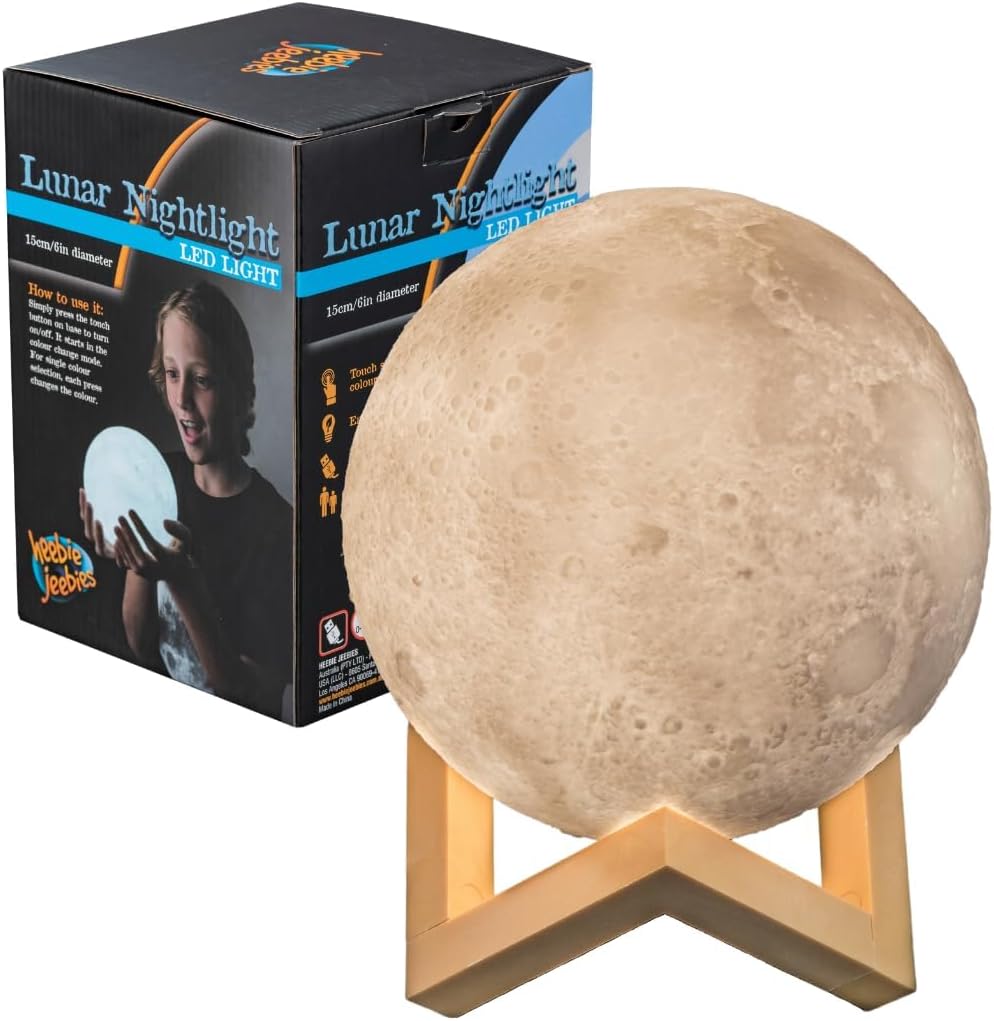 Rechargeable Lunar Night Light- 3D Printed Moon LED Light for Kids or Adults- 2 Color Sphere for Indoor Camping, Bedroom, or Any Room- Gift for Outer Space Fans and Future Astronauts