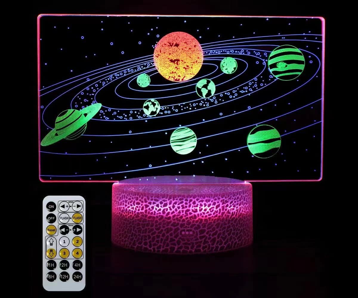 3D Illusion Solar System Night Light for Kids,3 in 1 Multicolor Children' Night Lamp,Dimmable/USB Cable with Touch Remote,Best Birthday Christmas Gifts for Boys