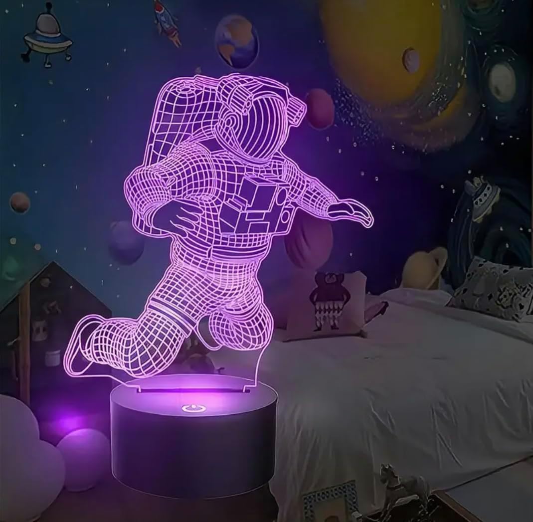 Space Buddy 3D LED Night Light Lamps | Illusion Spaceman Bedside Table Lamp for Gaming Room Decorations| Mens Birthday Gifts | Galaxy Lover Bedroom Decorations | Nightlight for Kids