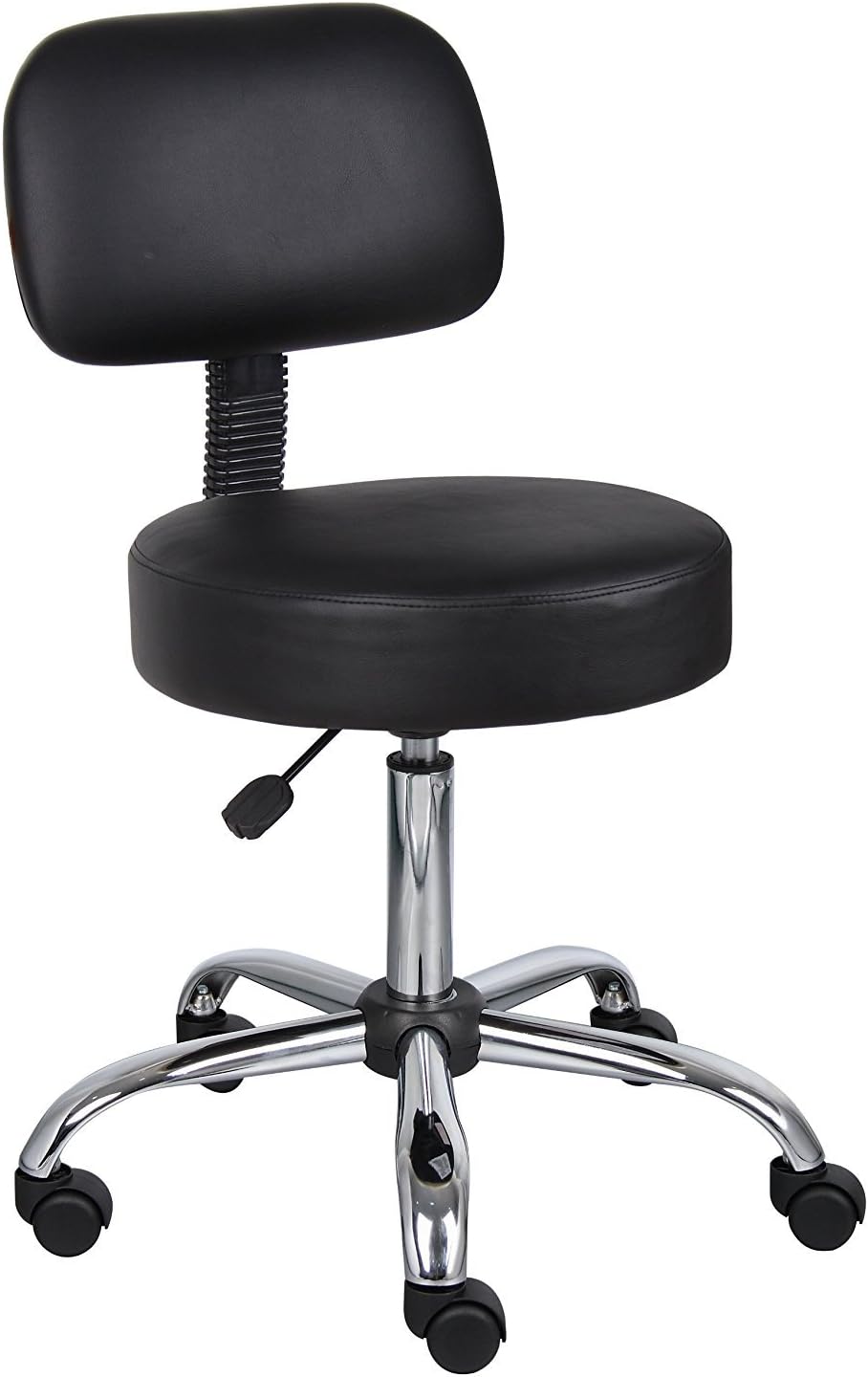 Boss Office Products Be Well Medical Spa Stool with Back in Vinyl, Black