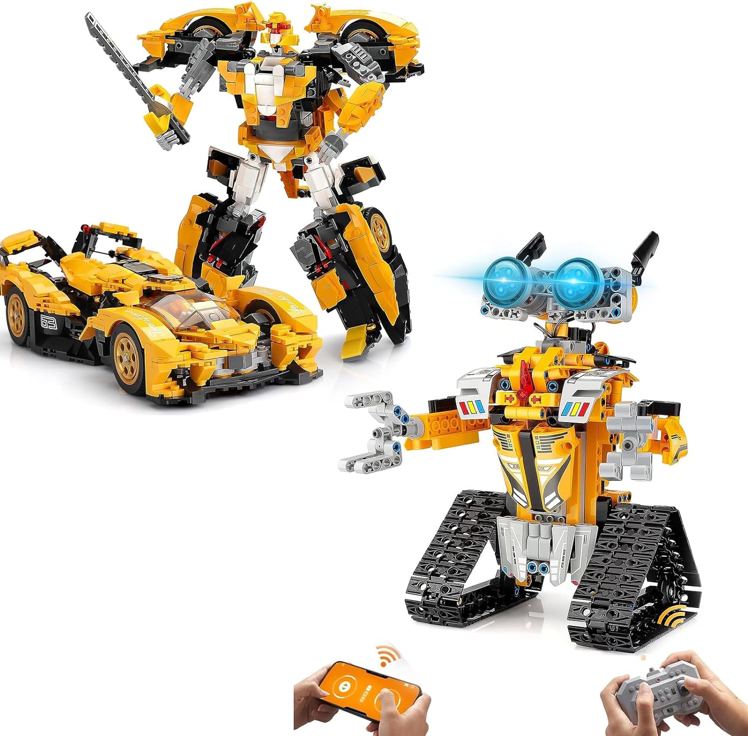 Sillbird Bundle - 2 Items: Remote & APP Controlled Robot Building kit Toys Gifts for Boys Girls Age 8+, 2in1 Transforming Robot & Technic Racing Car Construction Blocks Kit