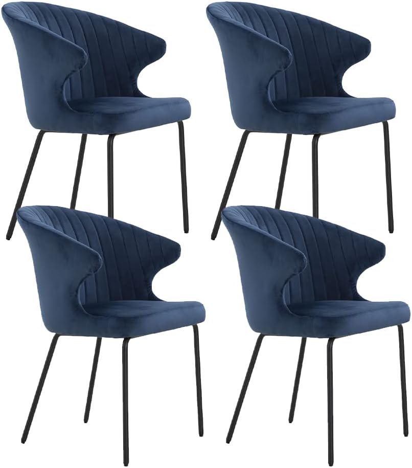 WILLIAMSPACE Velvet Dining Chairs Set of 4, Kitchen Modern Dining Chairs, Upholstered Side Chair with Stable Metal Legs for Dining Room Kitchen Vanity Beauty Room (Blue, 4 PCS)