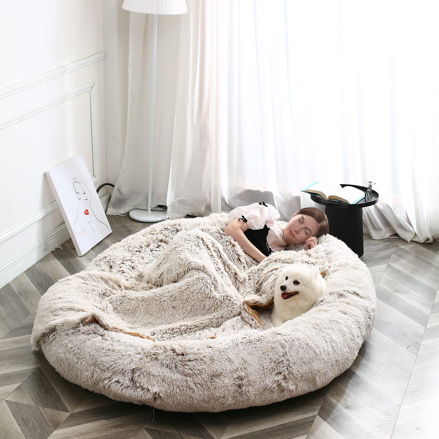 Giant Dog Bed for Human with Matching Blanket, 75 * 55 XXXXXXL Dog Bed for Both You and Your Pet, Huge Napping Day Bed for You to Doze Off, Gigantic Futon with Foam Filling and Removalbe Cover